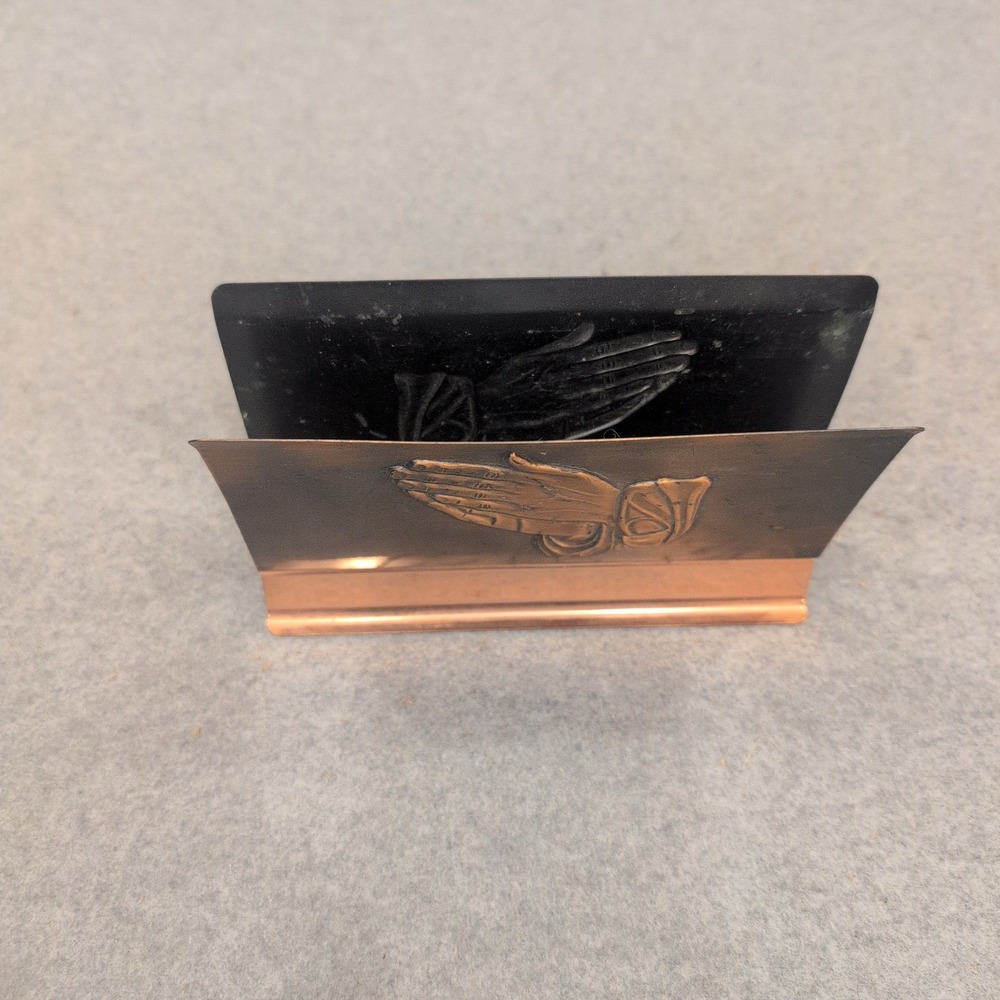 Vintage Coppercraft Guild Copper Praying Hands Letter Holder Desk Mail Organizer - Picture 3 of 6
